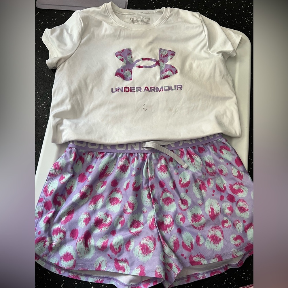 Girls Under Armour White & Purple Patterned Set